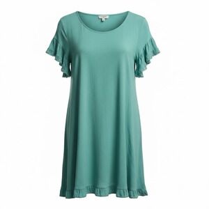 Umgee Casual Mod Ruffle Flutter Sleeve Teal Shift Dress Size Md [6/8]
